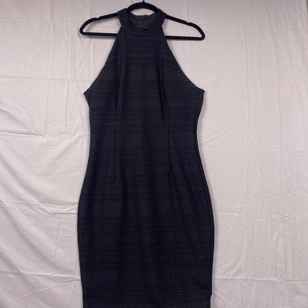 Trina Turk Halter Neck Sheath Dress Womens 10 Black Lace Textured Cocktail Dress